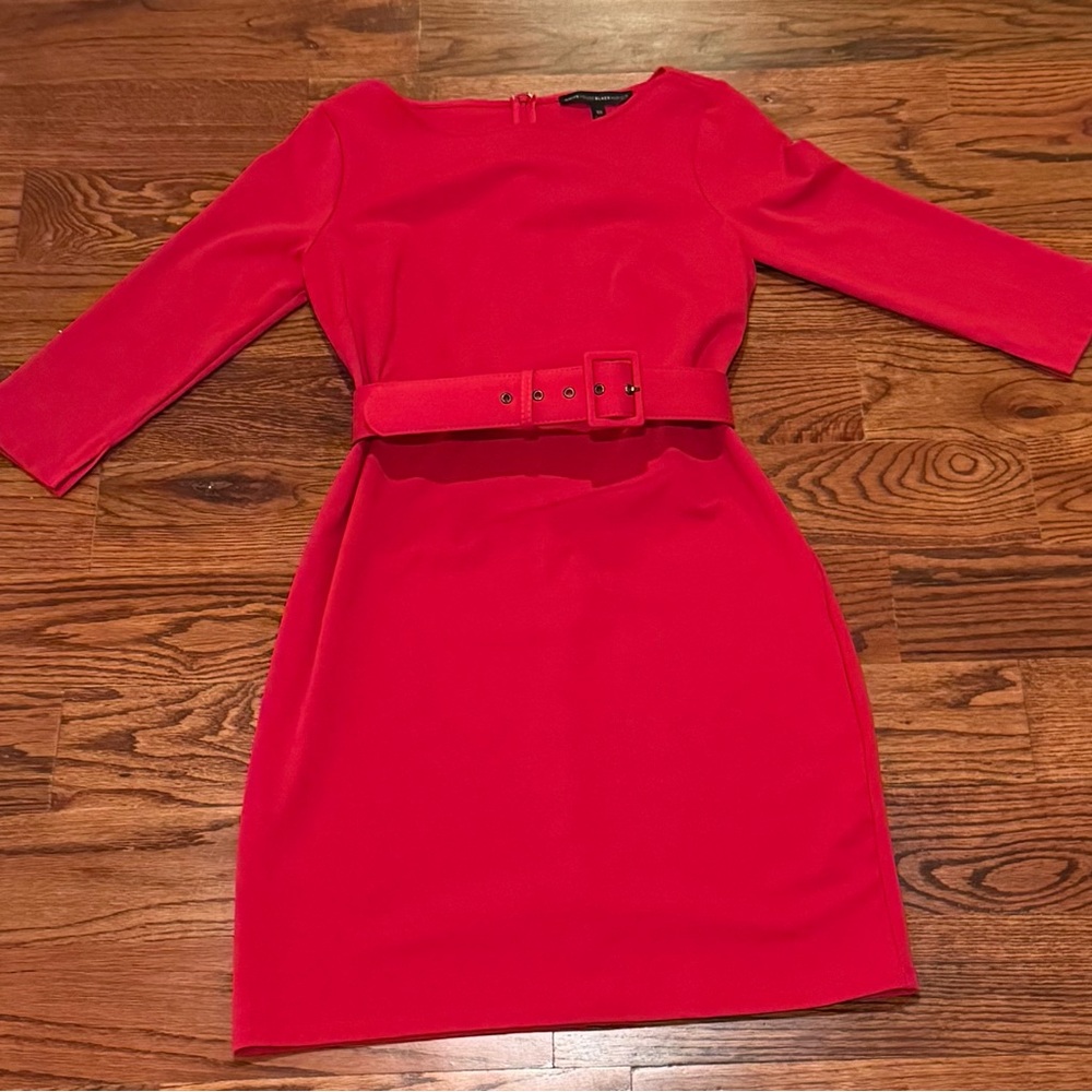WHBM Elegant Red Belted Dress Perfect for Christmas Festivities- Women’s XS